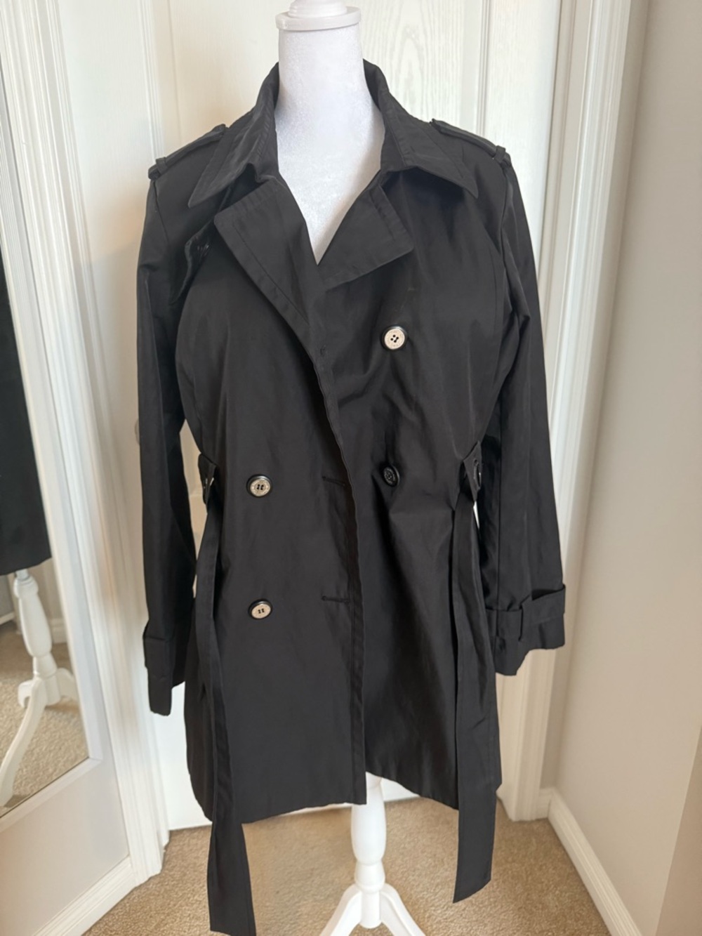 Calvin Klein Black Double-Breasted Trench Coat